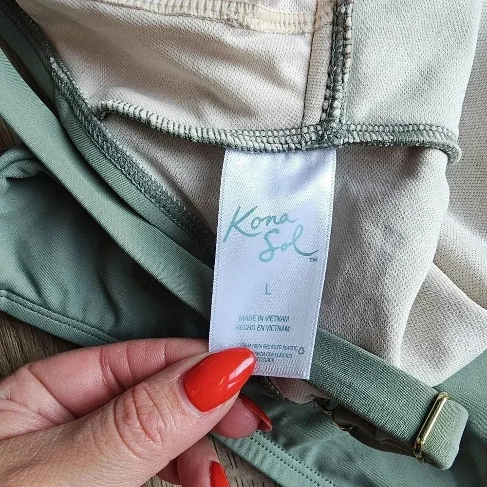 Kona Sol Sage Green One Piece Swimsuit Size Large NWOT